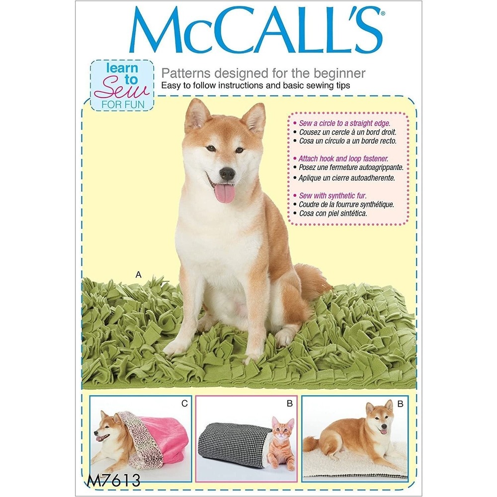 McCalls Sewing Pattern 7613 Pet Beds OS Uncut FF M7613 Beginner Blanket
